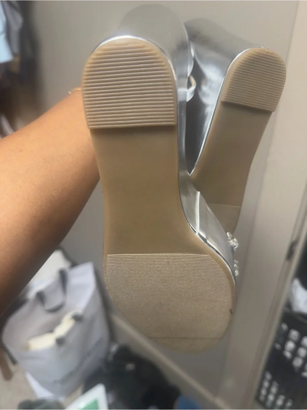 Shoe Dazzle Silver Jeweled Wedge Sandals
